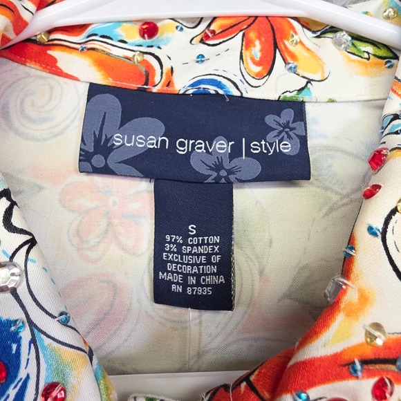 Susan Graver Style Jacket Womens S White Floral Colorful Embellished Stretch NEW - Picture 15 of 16